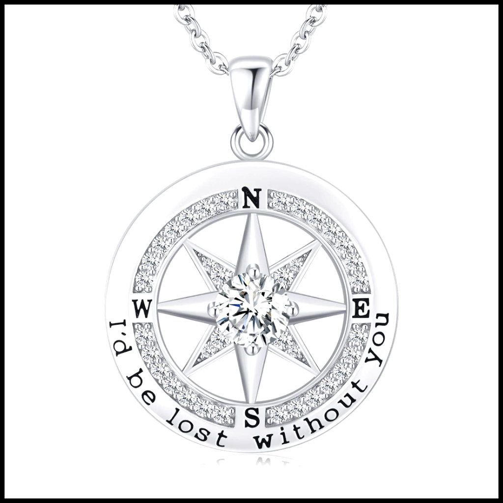 Sterling Silver Compass Pendant Necklace With 18k Gold